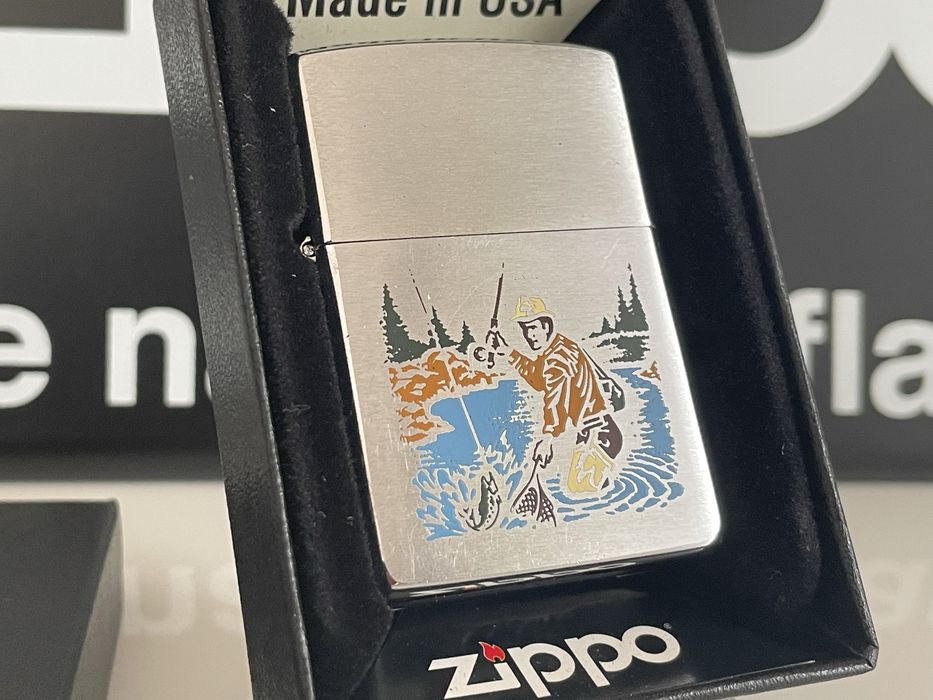 Zapalniczka Zippo 1980 Fisherman, Etch And Paint, wędkarstwo, ryby