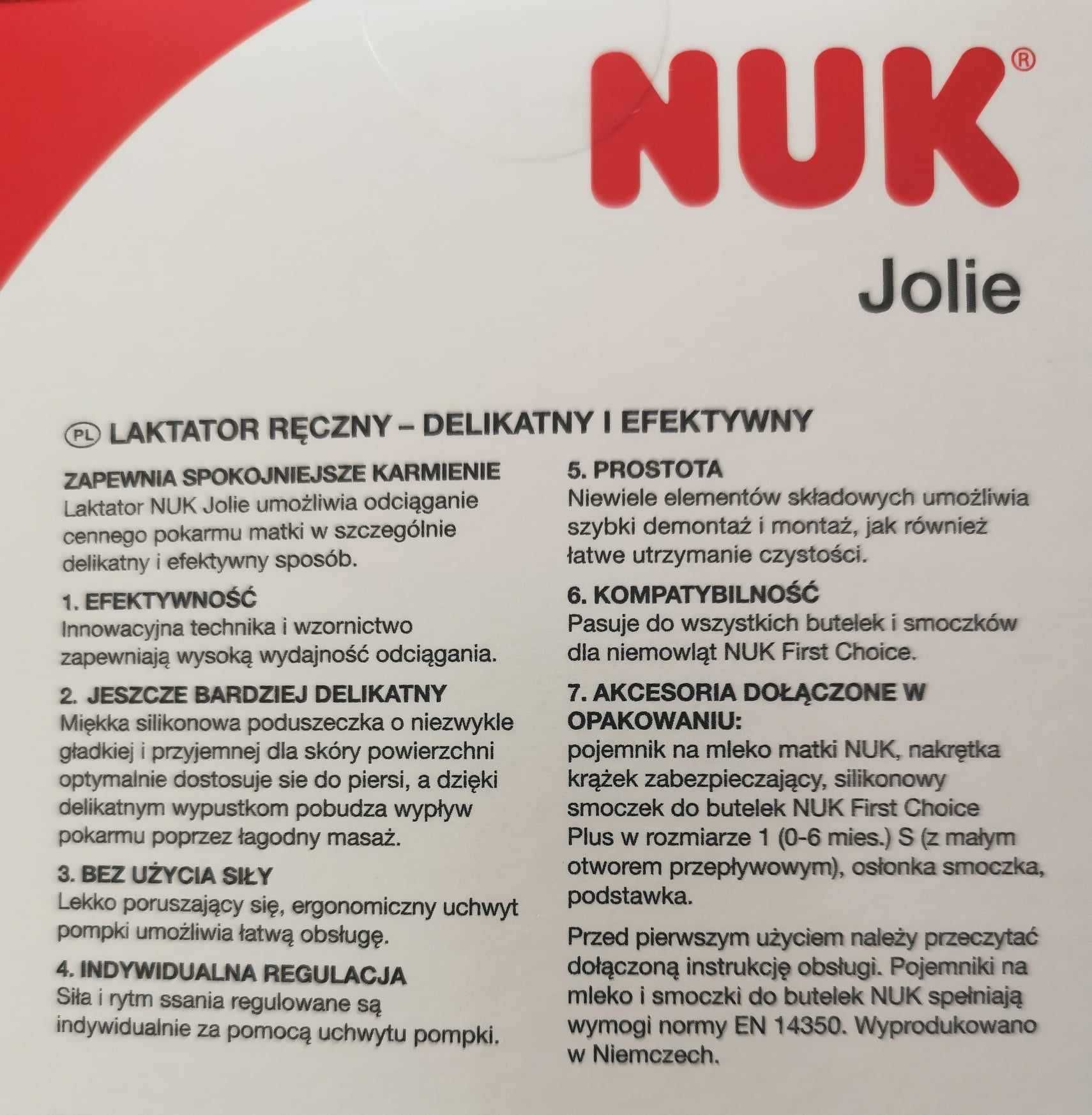 Nuk, Laktator /odciągacz pokarmu  Jolie nowy+smoczek GRATIS