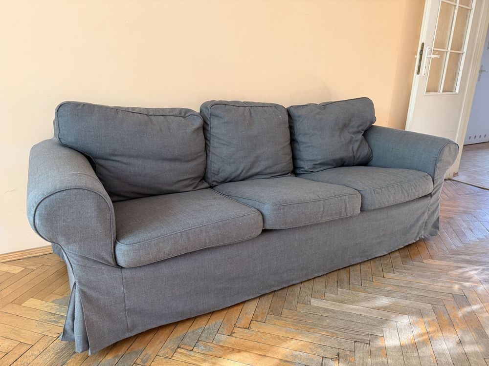 Sofa Ektrop Ikea 3 -osobowa, kolor ciemnoszary, zdejmowane pokrycie