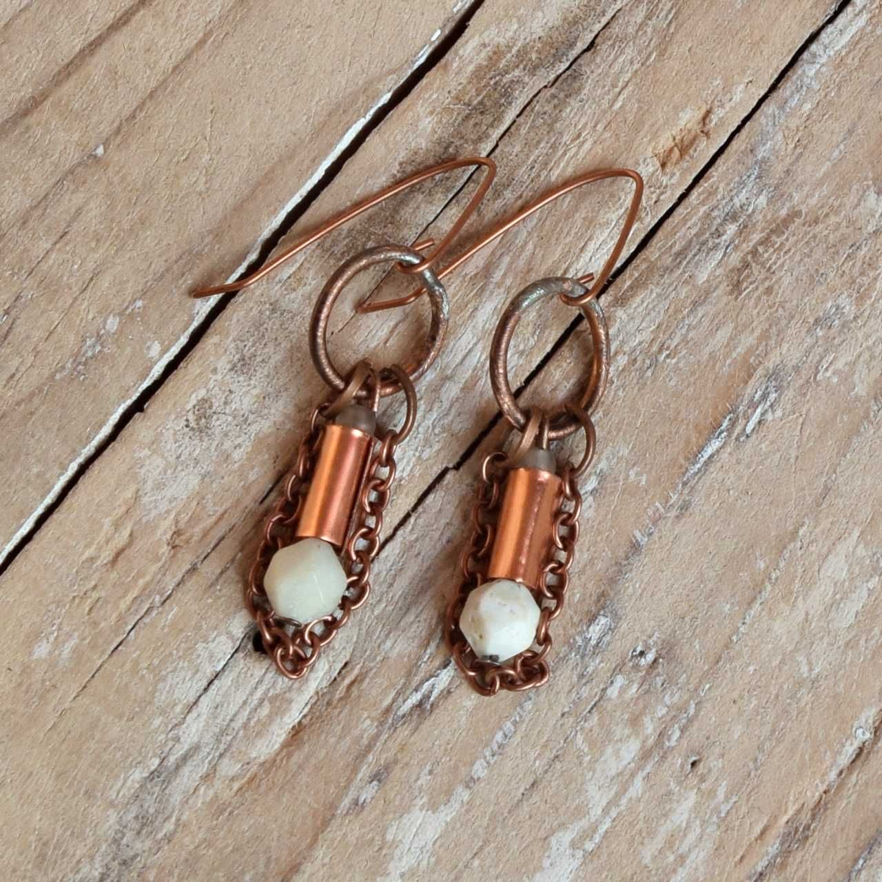 Kolczyki z miedzi i amazonitu /54/ biżuteria handmade