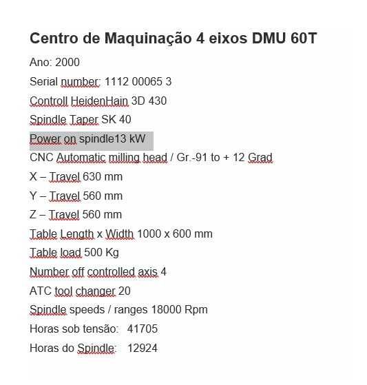 Centro de Maquinação 4 eixos DMU 60T