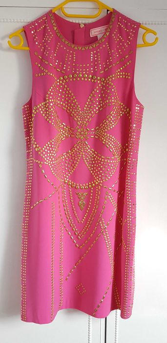 Sukienka Versace dla H&M różowa jedwabna złote dżety cekiny 38 M zamek