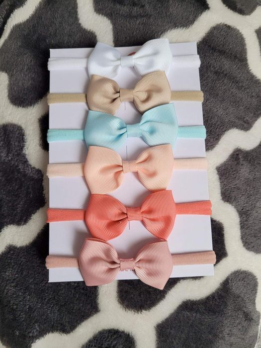 Nowe opaski dla dziewczynki z kokardą 6 sztuk