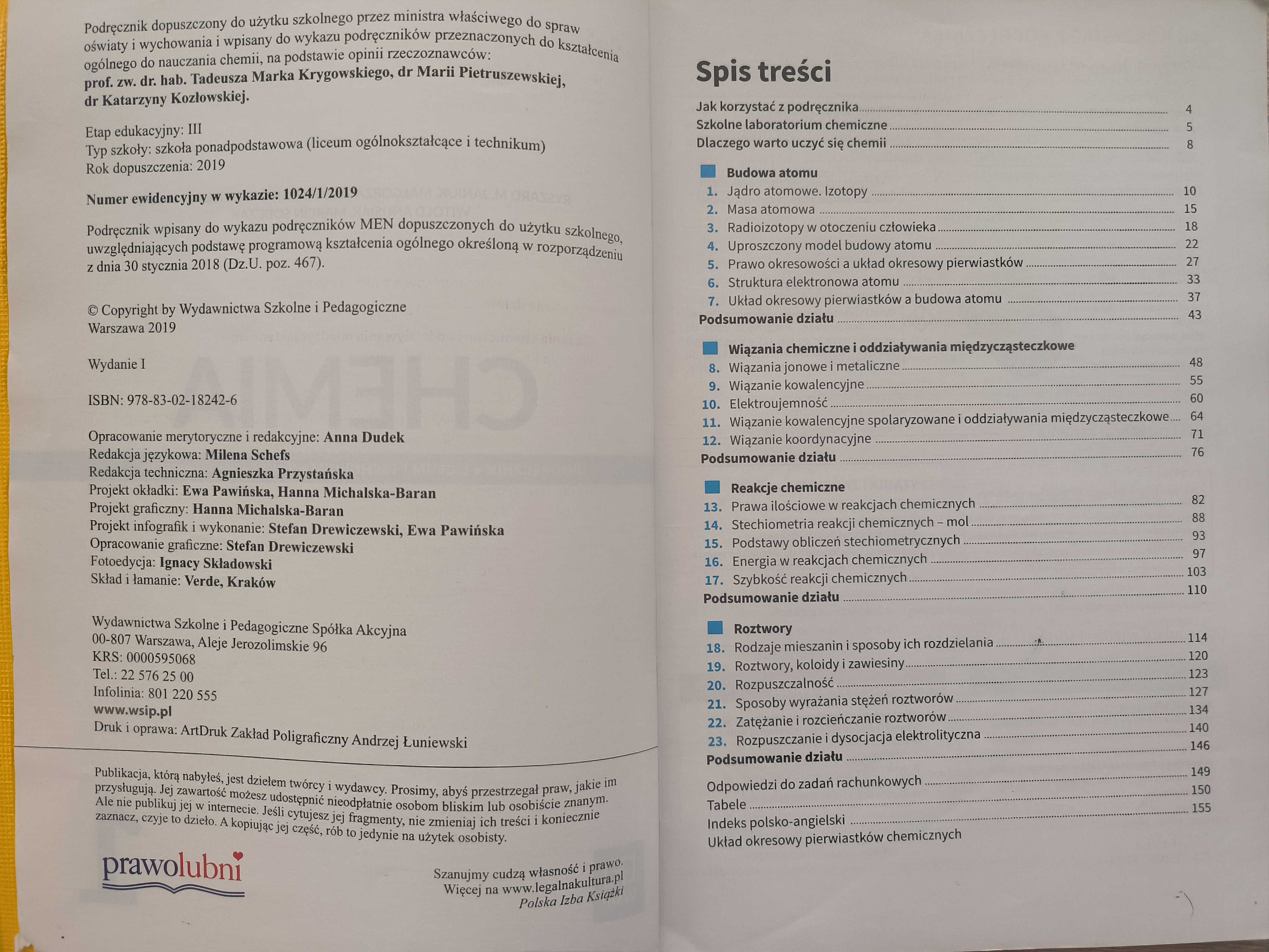 Chemia kl.1, liceum i technikum, zakres podstawowy. WSiP.
