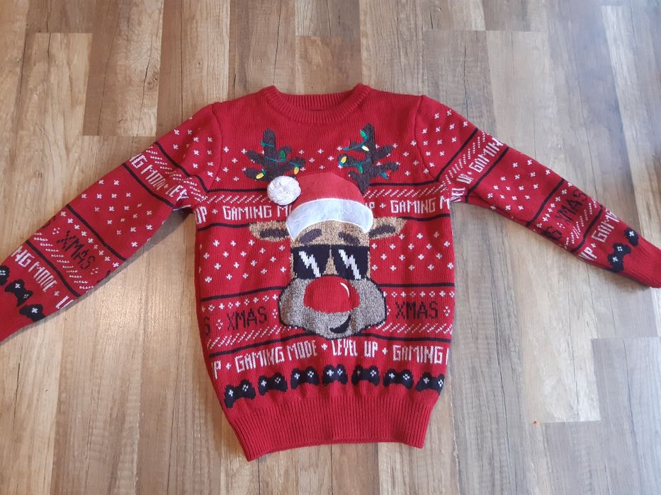Sweter świąteczny 128 Mikołaj renifer 7/8 christmas chłopiec