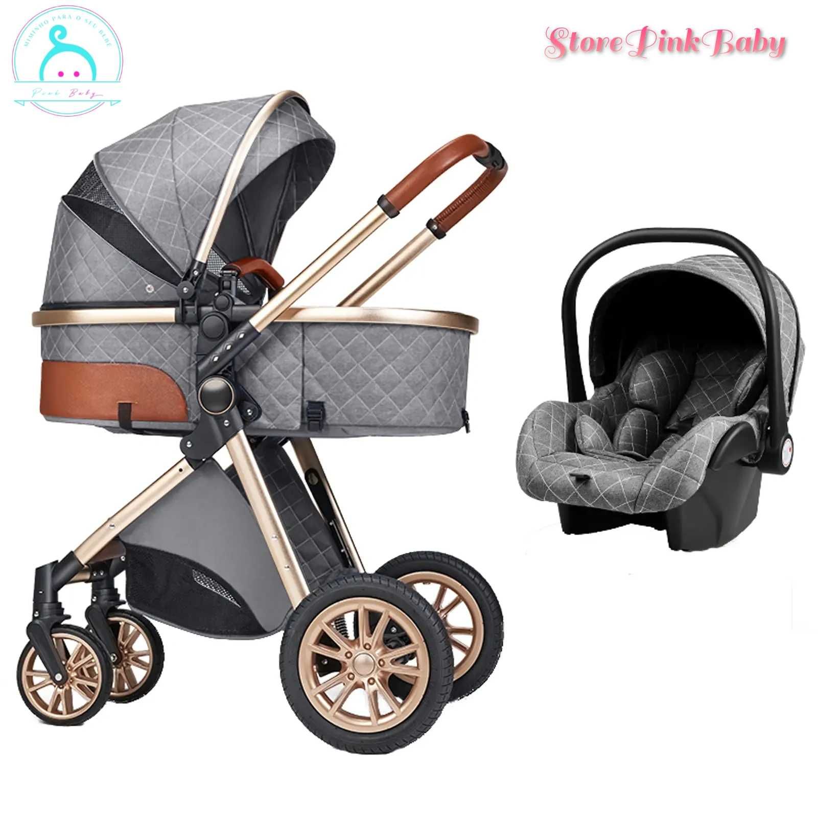 Carrinho de bebé 3 em 1 PinkBaby - LUXUS MAGIC - Cinzento Gold