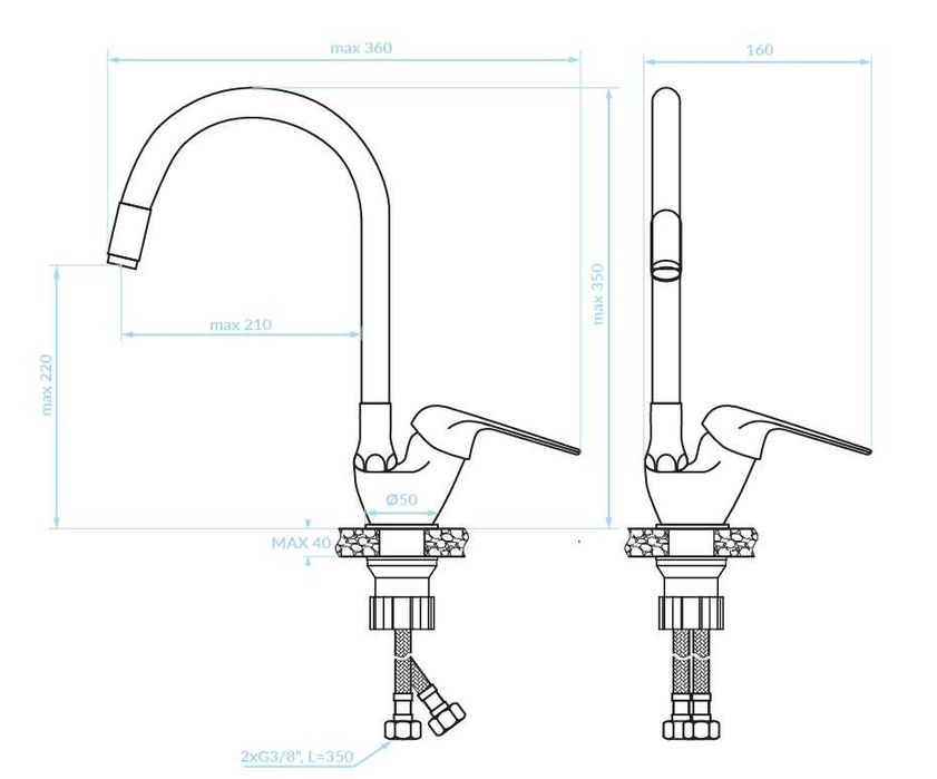Bateria zlewozmywakowa stojąca z elastyczną wylewką Nowa Szary / chrom