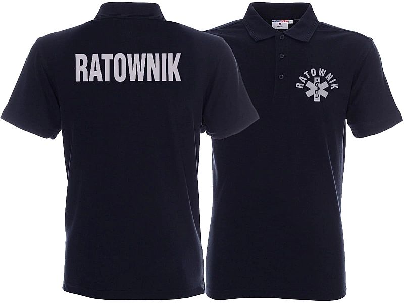 Koszulka Polo ratownicza granatowa męska odblaskowa FUNKCYJNA (L)