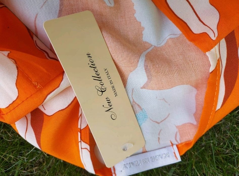 Nowa pomarańczowa wiskozowa sukienka w kremowe duże kwiaty M 38