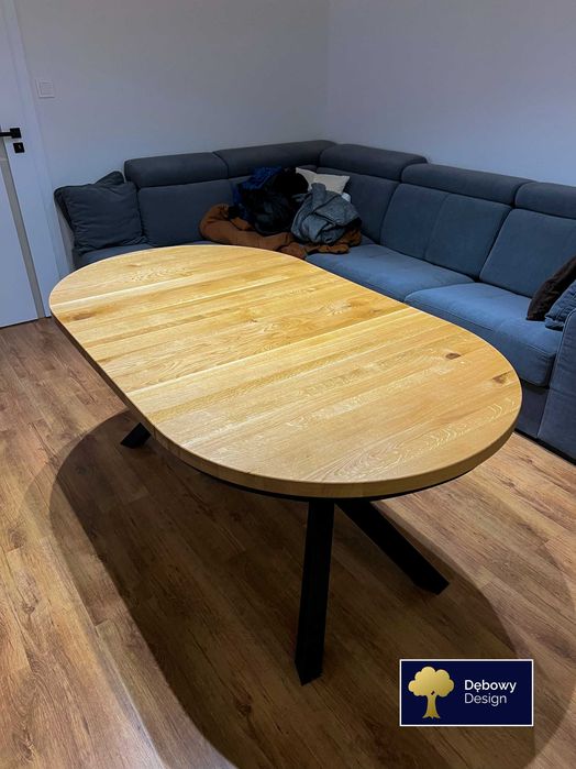 Stół okrągły rozkładany dębowy loft pająk