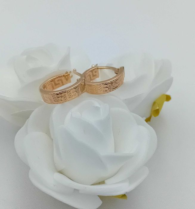 Złote kolczyki kółka kółeczka grecki wzór próba 585 NOWE/ Fajne Okazje