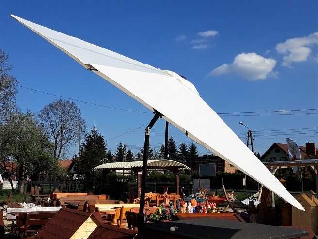 Parasol ogrodowy skośny 300 cm beżowy + pokrowiec