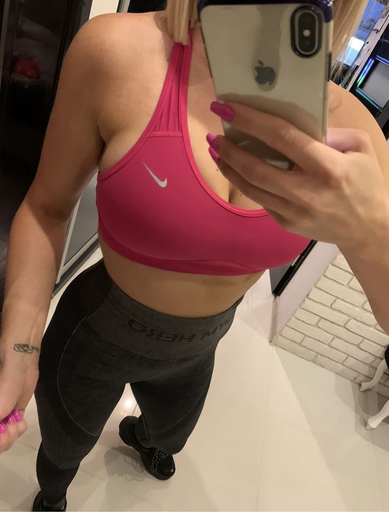 Nike dry fit top fitness siłownia joga róż fuksja neon S