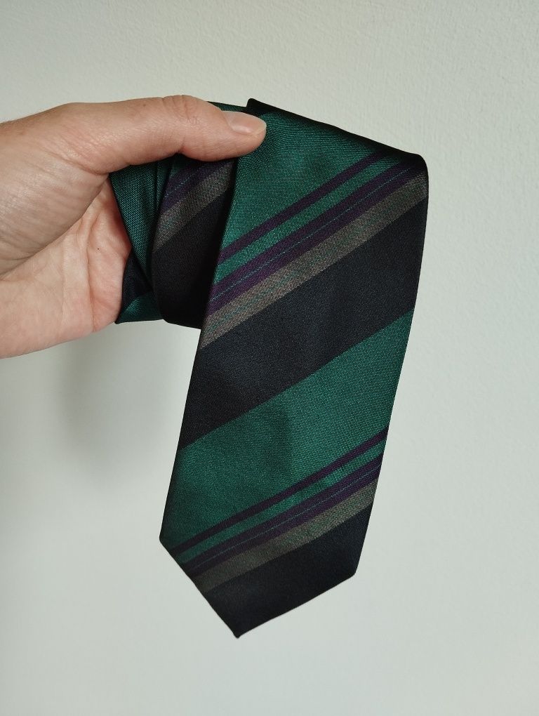 Krawat jedwabny 100% silk, 8cm, butelkowa zieleń w paski Marco Levini
