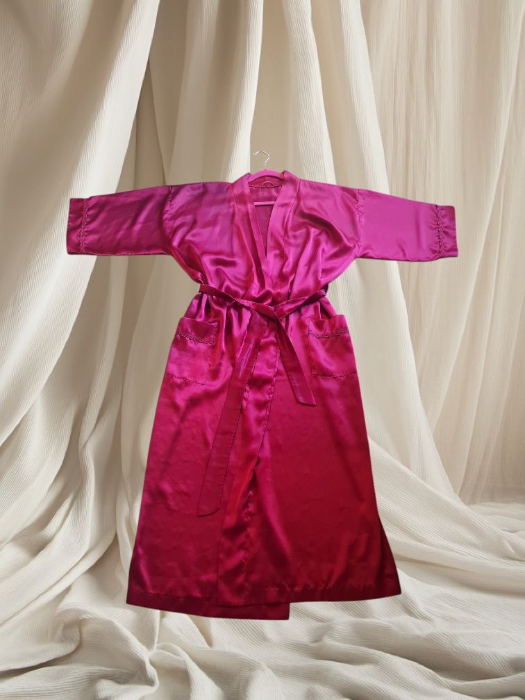 Elegancki szlafrok satyna ciemnoczerwony podomka M L XL