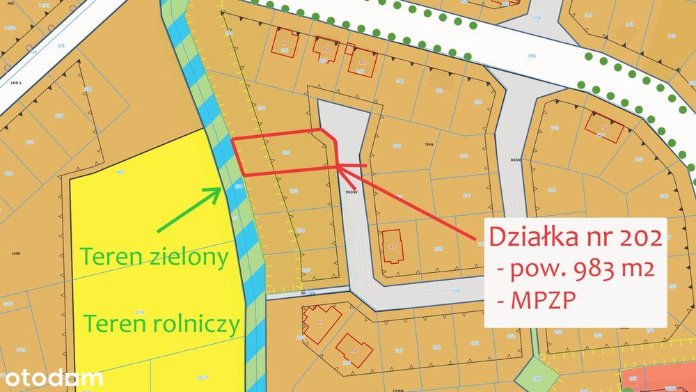 Działka 983 m2, koło terenu zielonego, MPZP, wszystkie MEDIA