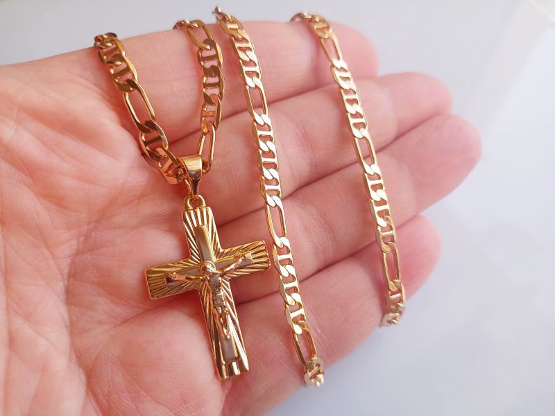 Łańcuszek Marin + Krzyżyk z Wizerunkiem Gold Plated 18K 55cm 5mm 15g