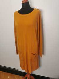 Piękna miękka sukienka tunika swetrowa musztardowa akryl