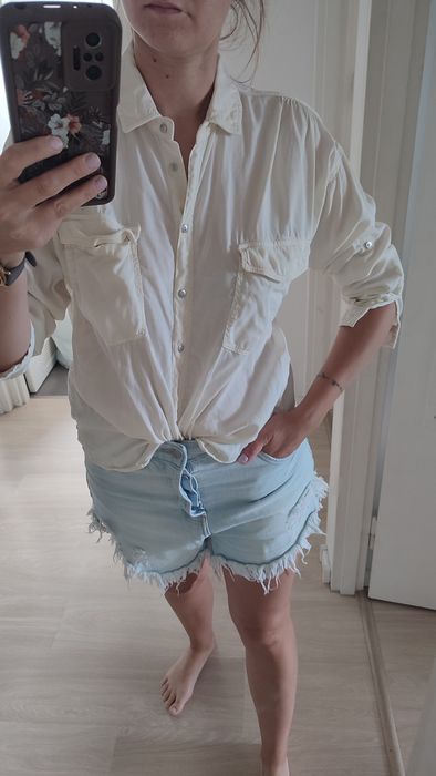 Jedwabno-bawełniana koszula damska ecru na lato Zara rozm S/M lato