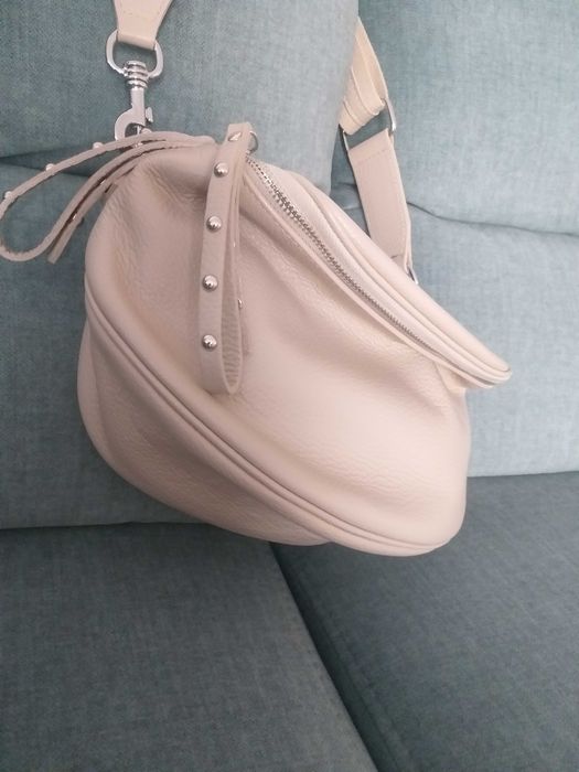 Torba listonoszka nerka beżowa skórzana Nowa