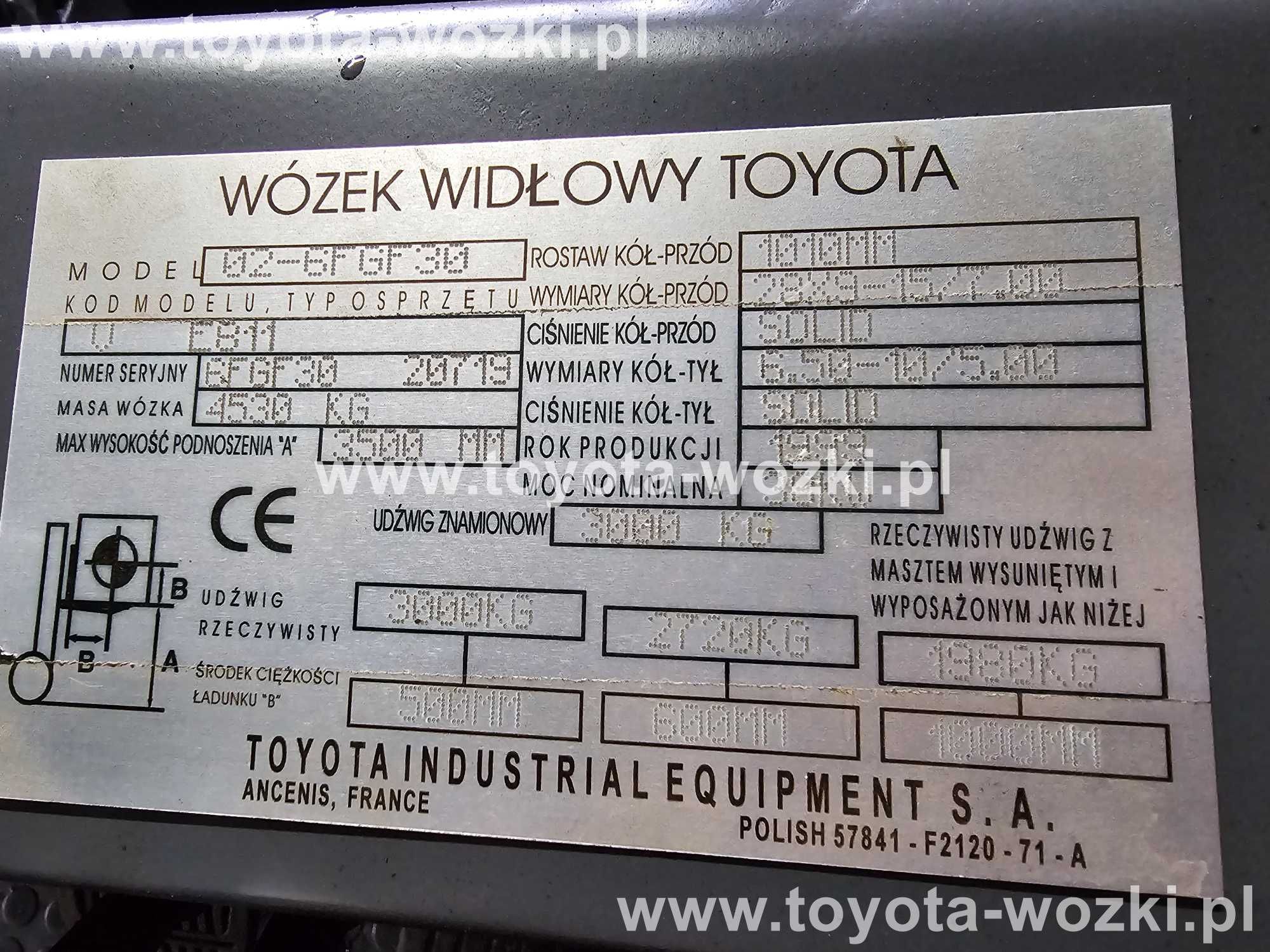 Wózek Widłowy TOYOTA 6FG30  Przesuw boczny  TOYOTA 6FGF30 widlak LINDE