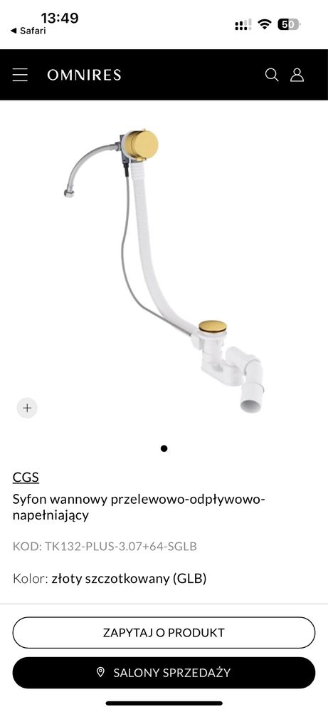 Syfon wannowy przelewowo-odpływowo-napełniający omnires zloto szczot