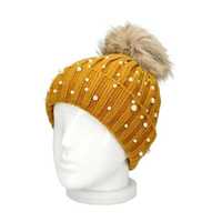 Gorro senhora com pérolas e pompom