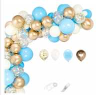 Girlanda balonowa błękitna złota konfetti z taśmą