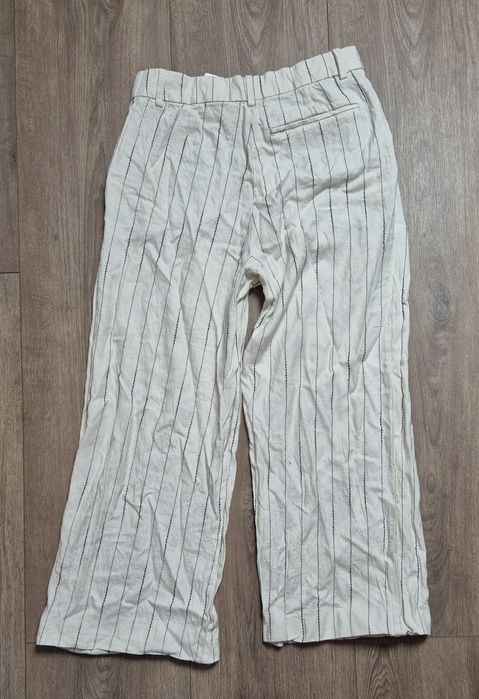 Zestaw komplet marynarka spodnie beżowe w laski lniane wiskoza H&M XL
