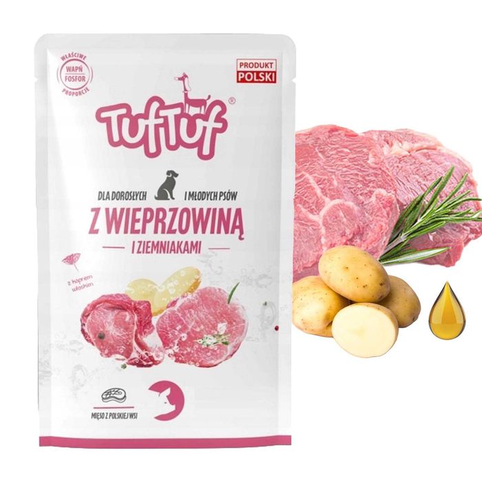 MOKRA KARMA DLA PSA TUF TUF Saszetka Wieprzowina z Ziemniakiem 40x100g