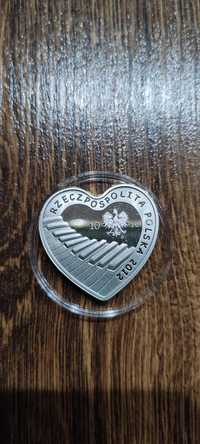 Moneta srebrna 10 zł kolekcjonerska w kształcie serca 20 lat WOŚP