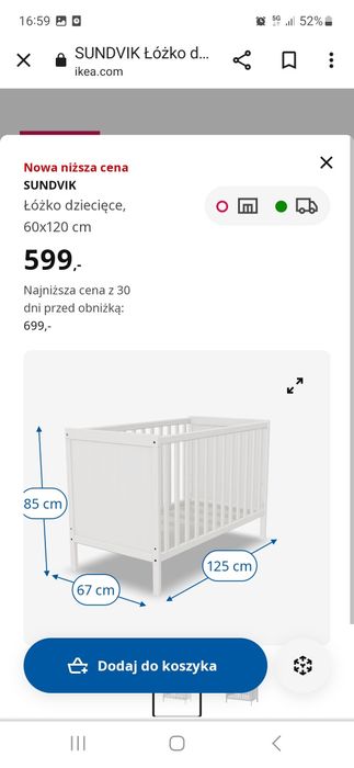 Łóżeczko Ikea białe Sundvik plus materac