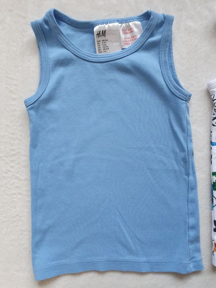 bluzki bez rękawów na ramiączka 98/104 h&m podkoszulki koszulki dinoza