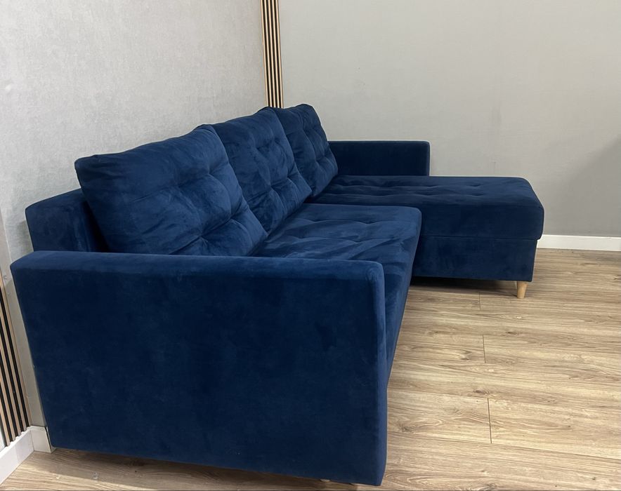 Narożnik pikowany habrowy granatowy sofa kanapa idealny okazja DOSTAWA