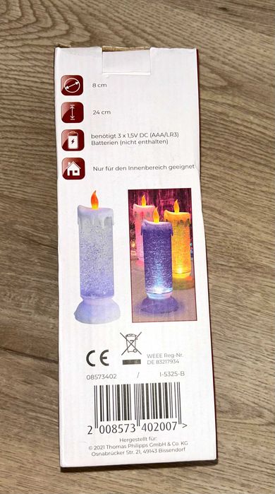 Duża świeca LED 24cm zmieniająca kolor, brokatowa, ozdoba świąteczna