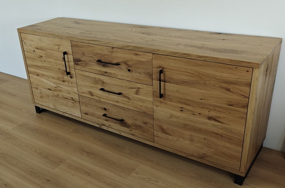 Komoda dębowa lita z szufladami dąb loft industrial kredens szafka