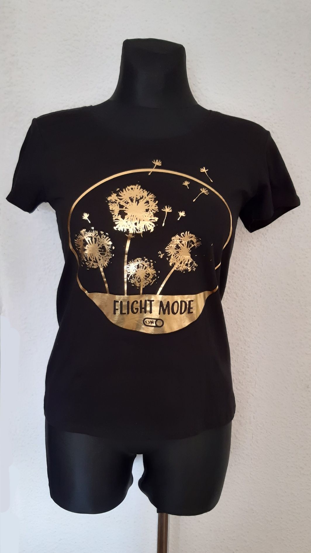 Koszulka damska t-shirt czarny złota aplikacja S