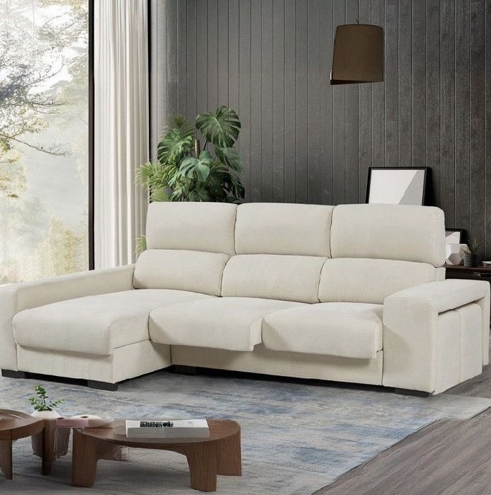 Sofá bege Moviflor (com arrumação)