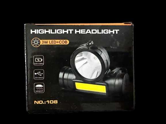 Latarka czołowa LED akumulatorowa mocna czołówka COB + kabel