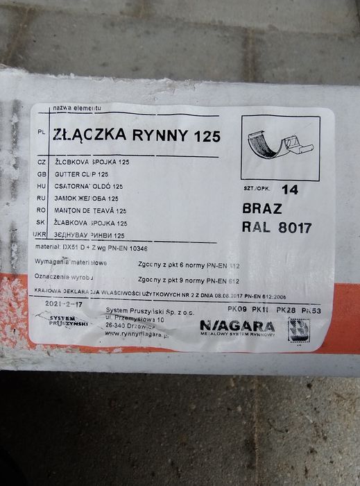 Złączk 14szt.i i haki rynnowe 24szt. 125 mm.  Niagara  tanio sprzedam