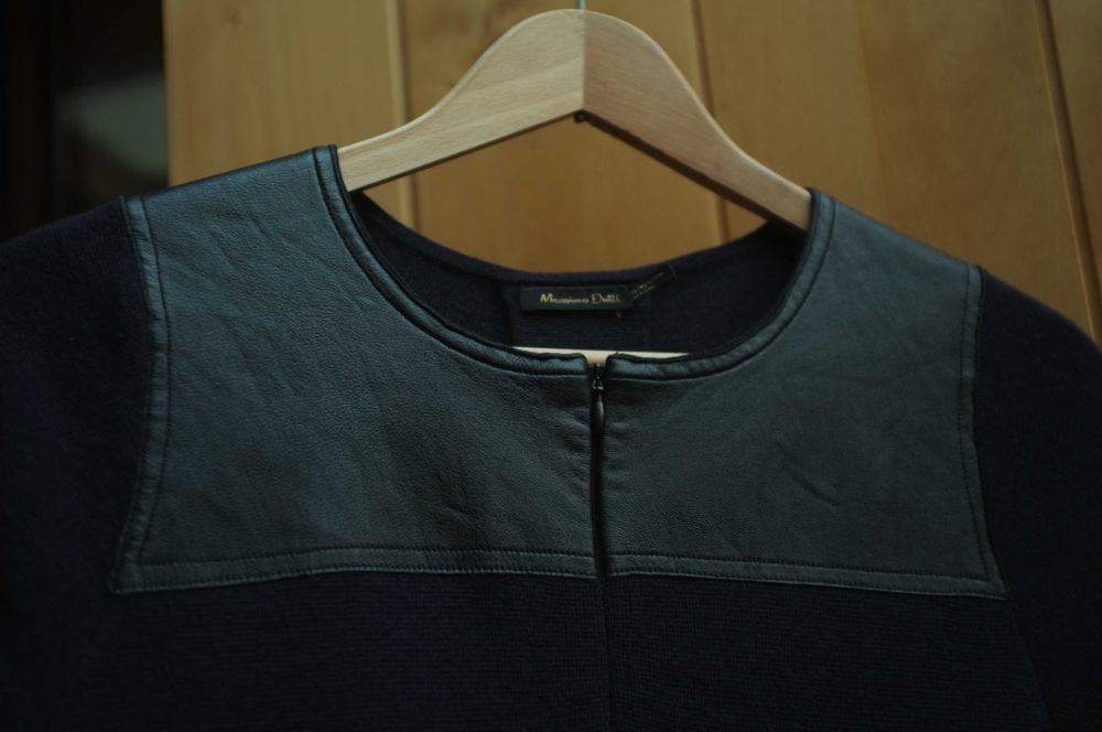 granatowa elegancka wełniana sukienka Massimo Dutti 100% wełna