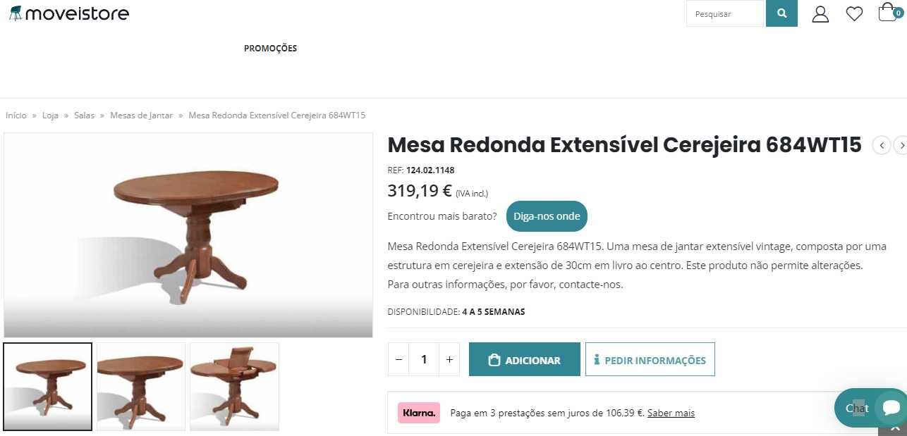 Mesa de Cozinha Extensível em Madeira Maciça – Cor Cerejeira