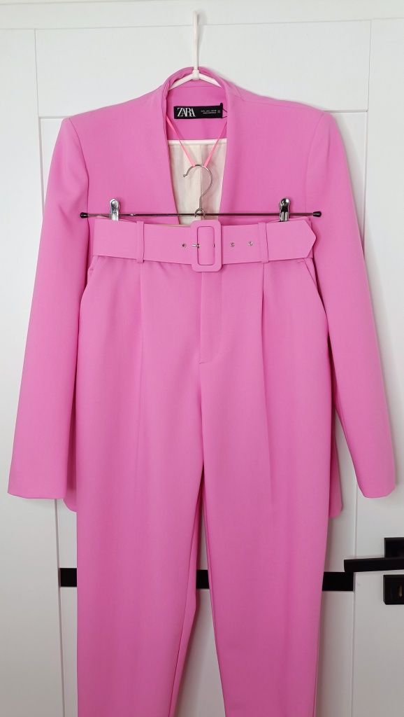 Zara różowy garnitur damski marynarka + spodnie komunia chrzest