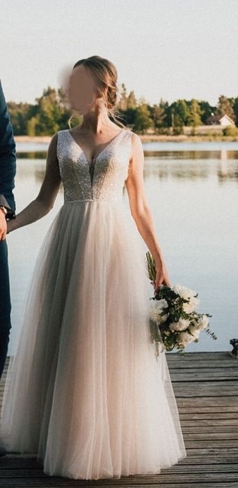 Suknia ślubna cekiny pudrowy róż rozmiar S