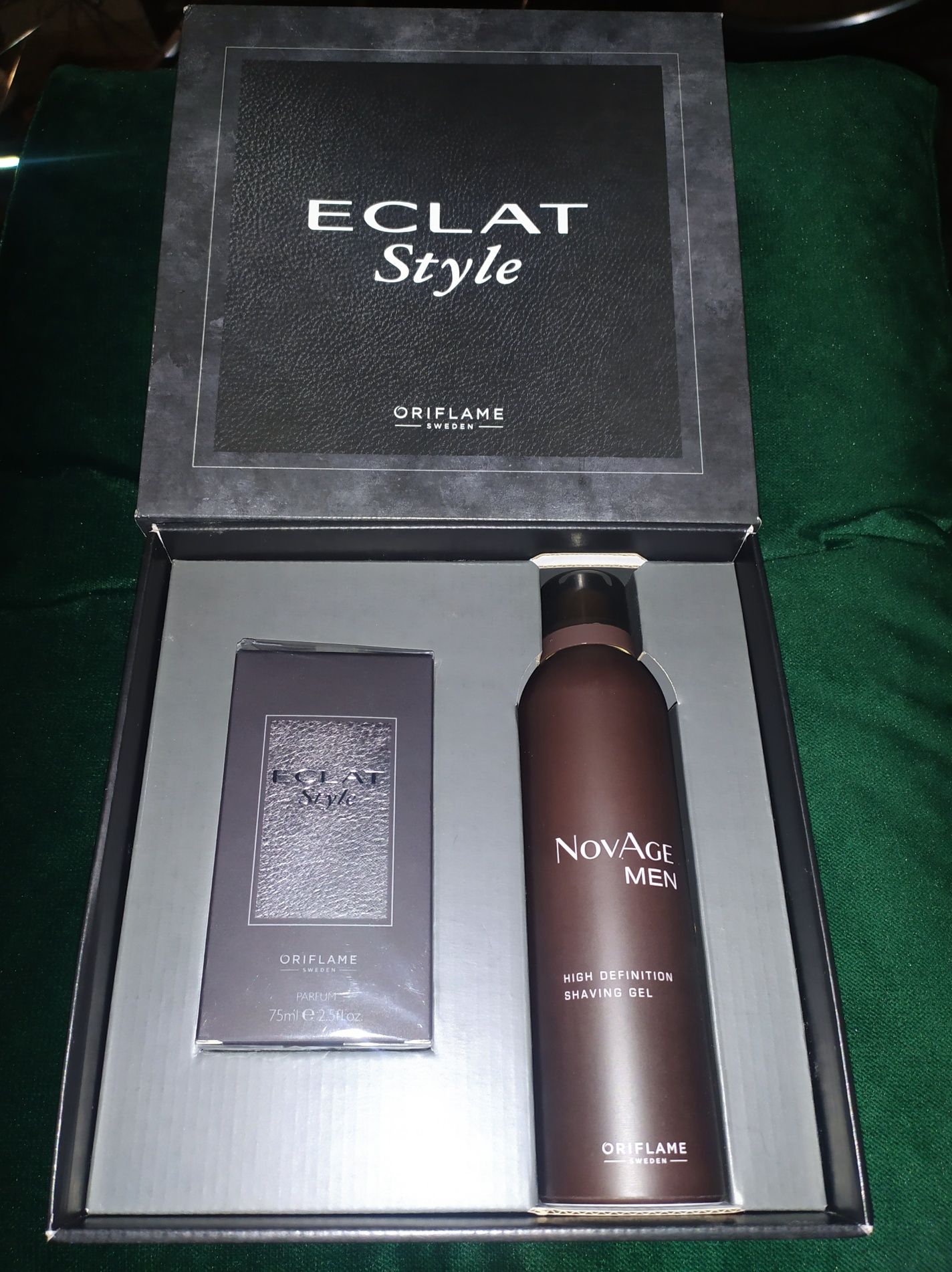 Zestaw kosmetyków Oriflame perfumy Eclat, żel do golenia Nov Age MEN