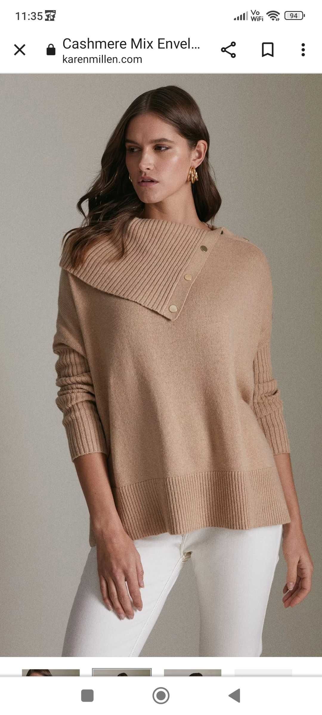 Sweter kaszmirowy Karen Millen oversize złote guziki S/M. Metki