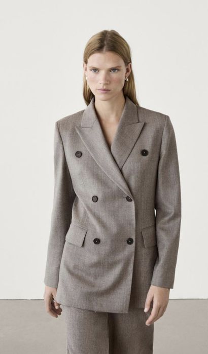 Nowa marynarka Massimo Dutti 100 % wełna norkowa chłodny beż 34 XS