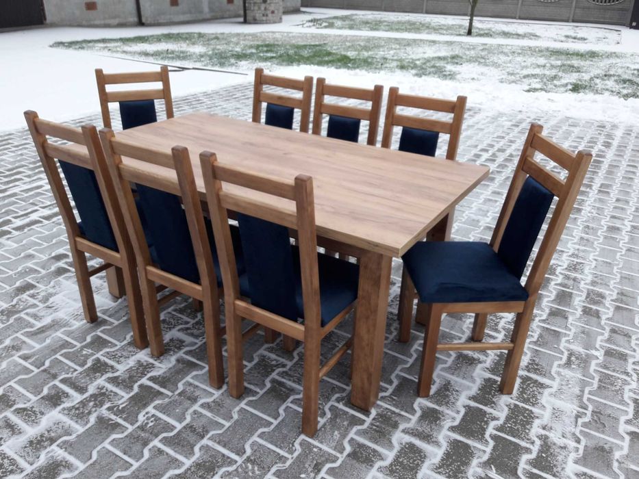 komplet stol 185/244x95 i 8 krzesel craft zloty solidne mocne krzesła