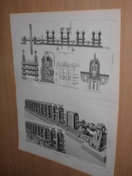 Stare maszyny    duża, oryginalna XIX w. grafika