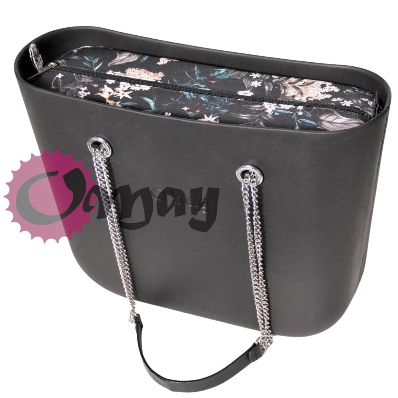 CZARNY organizer OBAG STANDARD bzy konwalie beż 2 kieszenie OMAY
